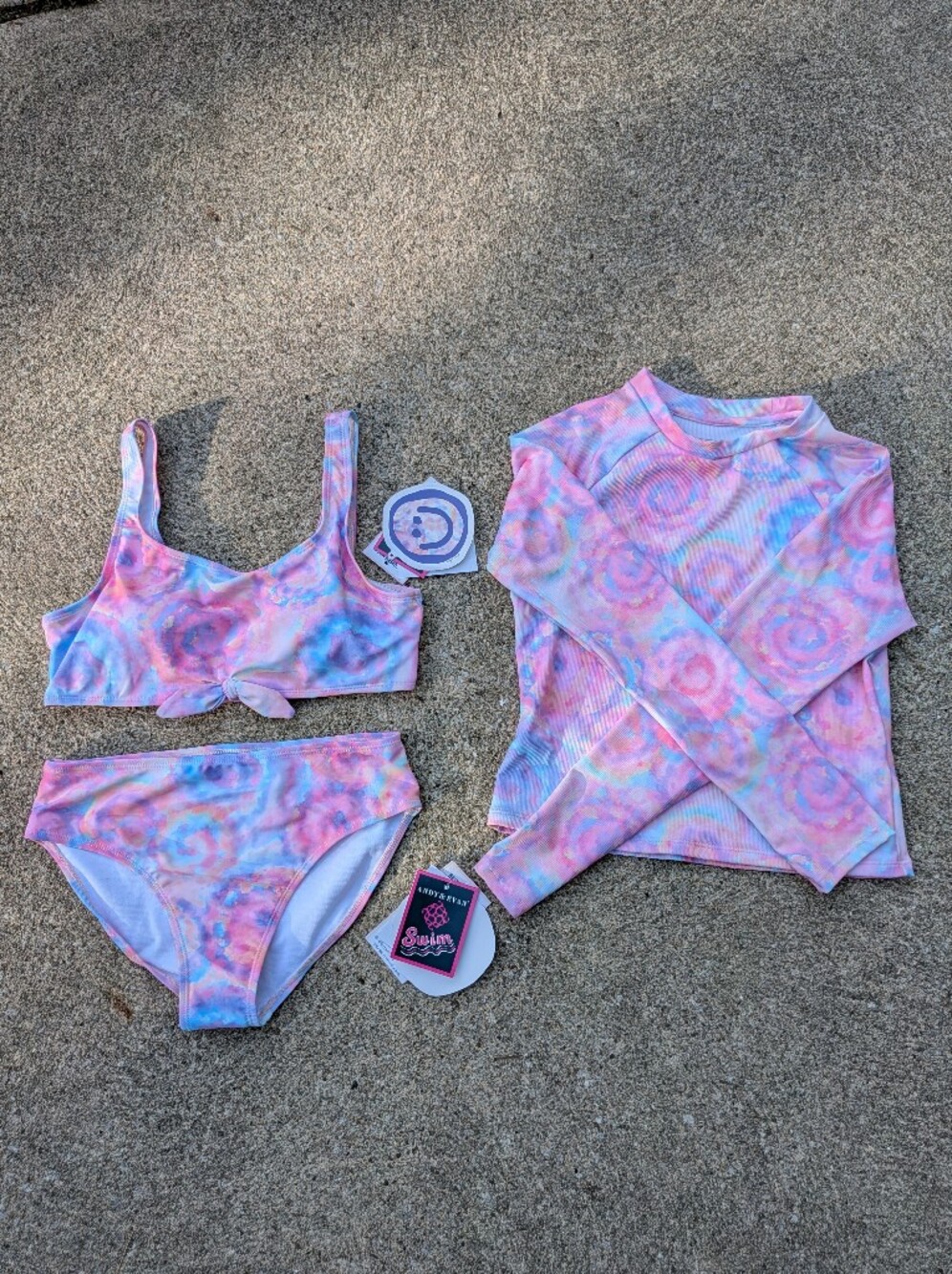Andy & Evan Pastel Tie-Dye Swim Set in Pink, Lavender, Blue